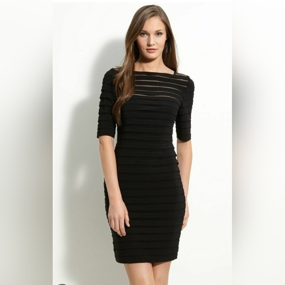 Adrianna Papell Black Illusian Jersey Sheath Mini Dress, Size 8